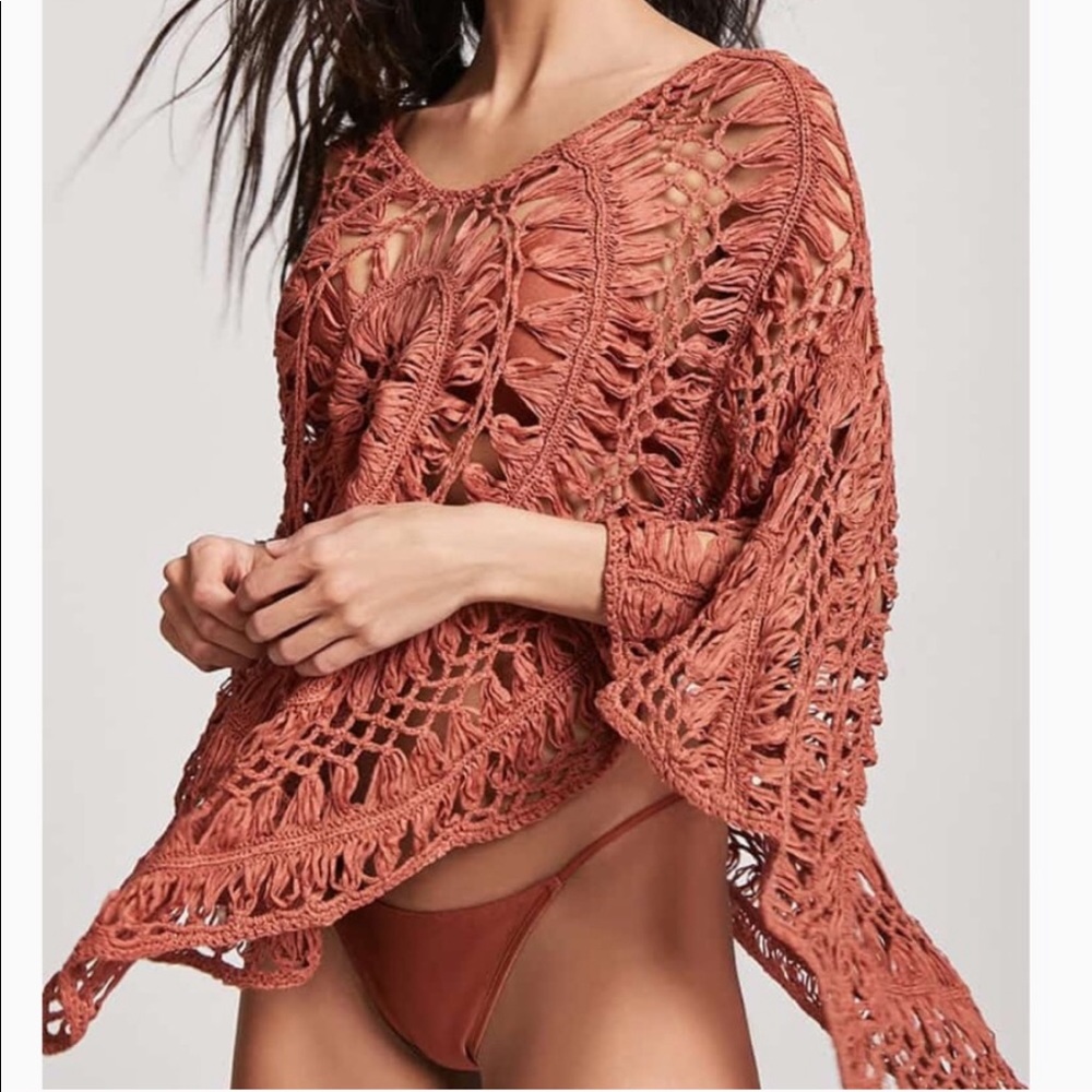 Rust Open Crochet Swim Coverup